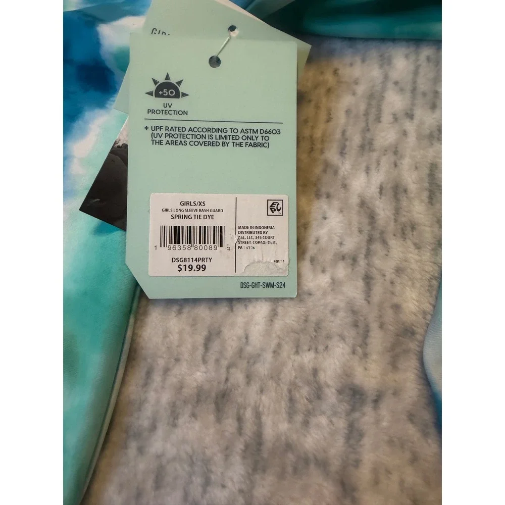 DSG Girls Long Sleeve Swim Rash Guard‎ Spring Tie Dye UPF 50 XS